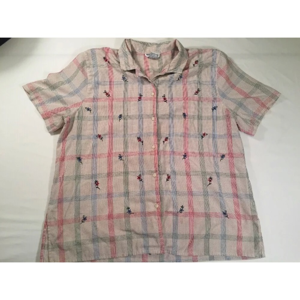 Alfred Dunner Womens Flower Plaid Short Sleeve